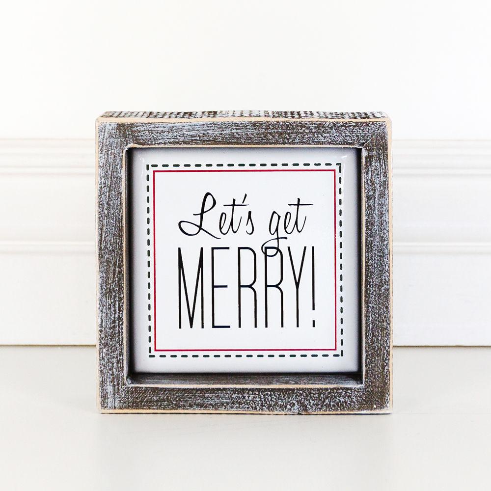 Get Merry 5 Inch Holiday Sign - Festive Home Decor Wooden Wall Plaque Christmas Mantel