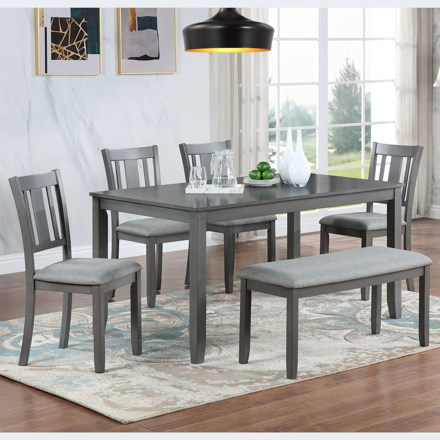 Kitchen Dining Set, Rectangular Dining Table With Upholstered Chairs