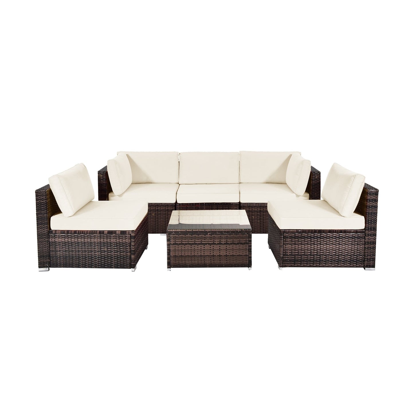 6 Pieces Patio Rattan Furniture Set with Cushions