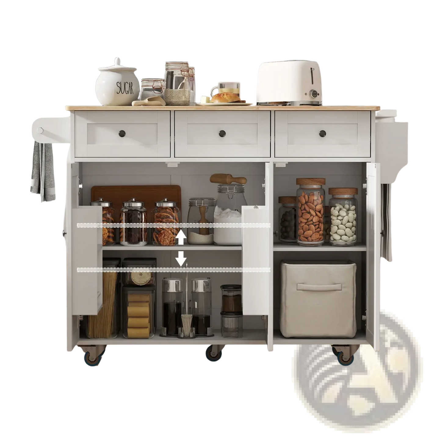 Kitchen Island with Drop Leaf and Charging Station
