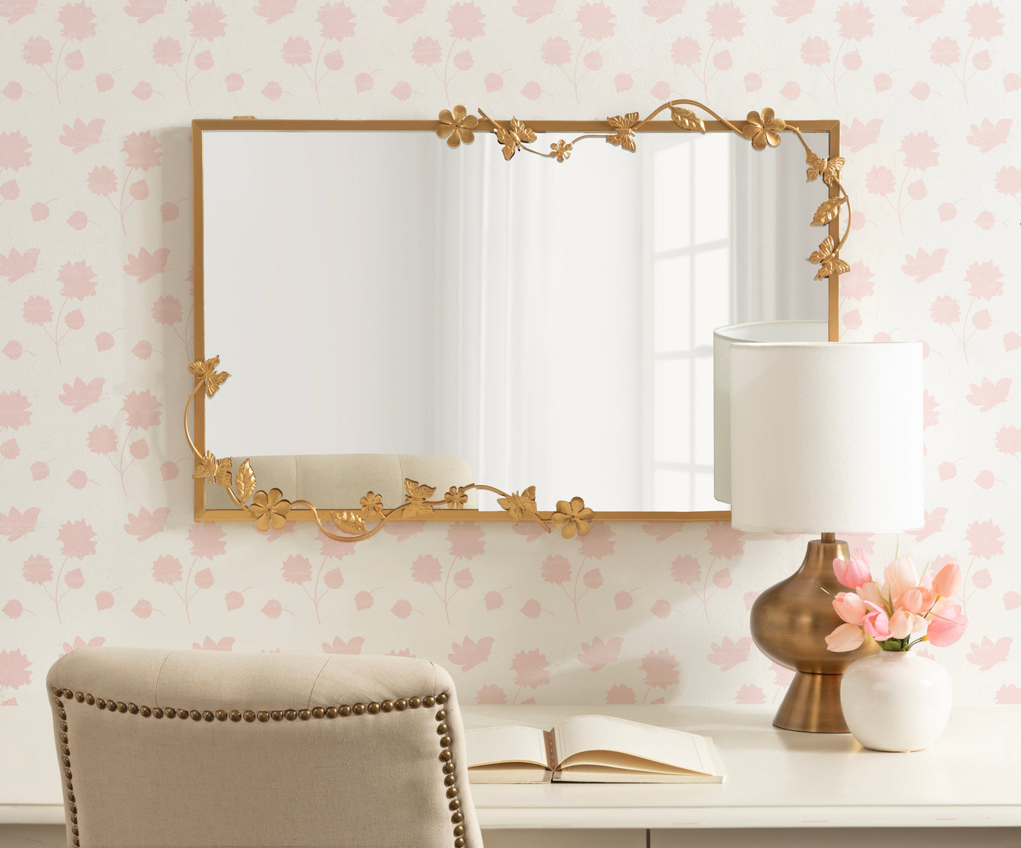 Rosella Floral Rectangular Mirror Metal