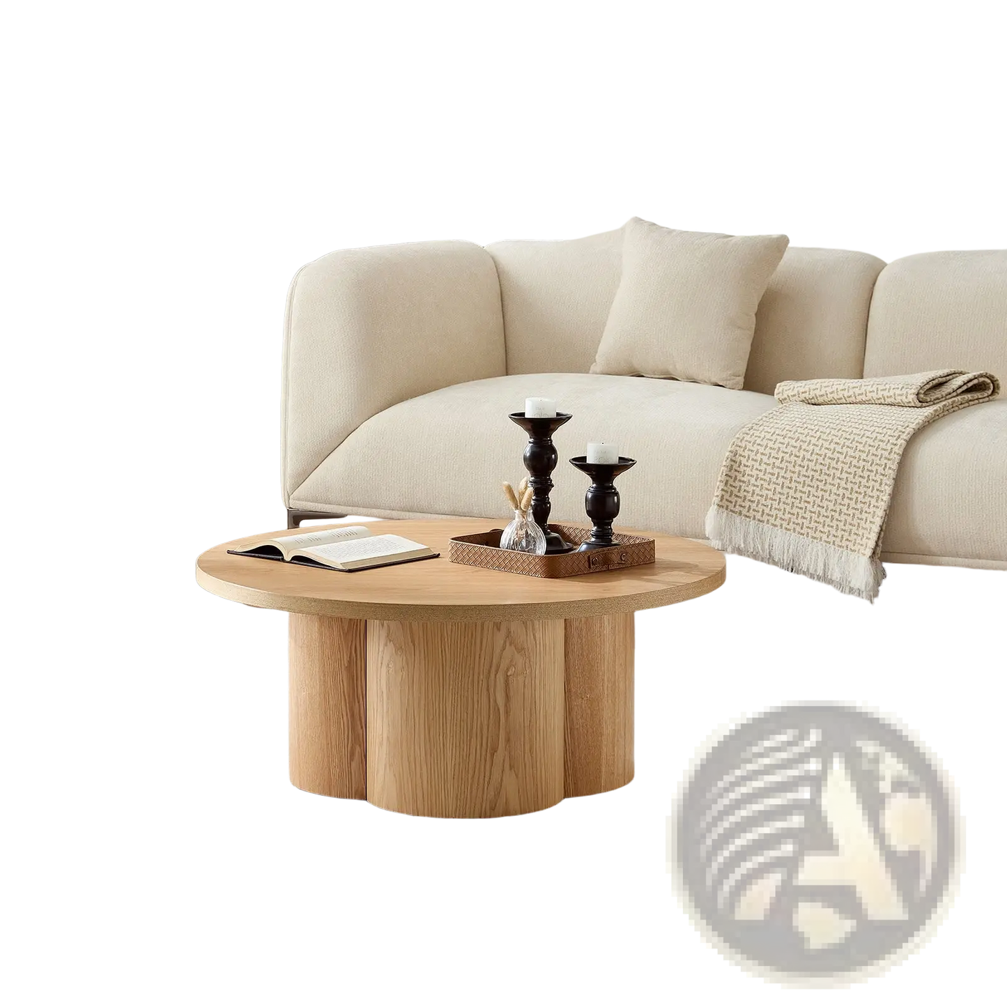 Round Coffee Table Natural Wood Modern Pedestal Base