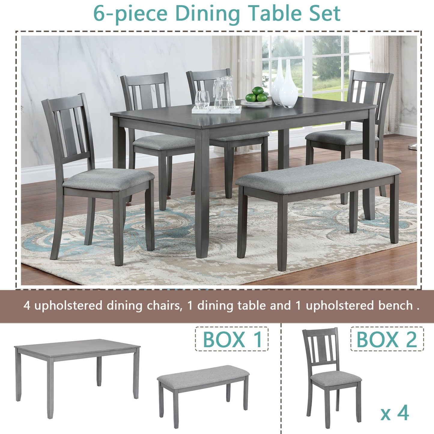Kitchen Dining Set, Rectangular Dining Table With Upholstered Chairs