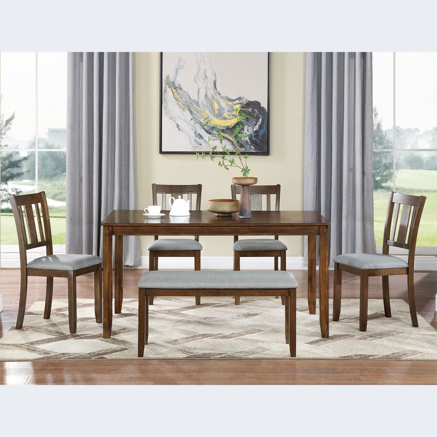 Kitchen Dining Set, Rectangular Dining Table With Upholstered Chairs