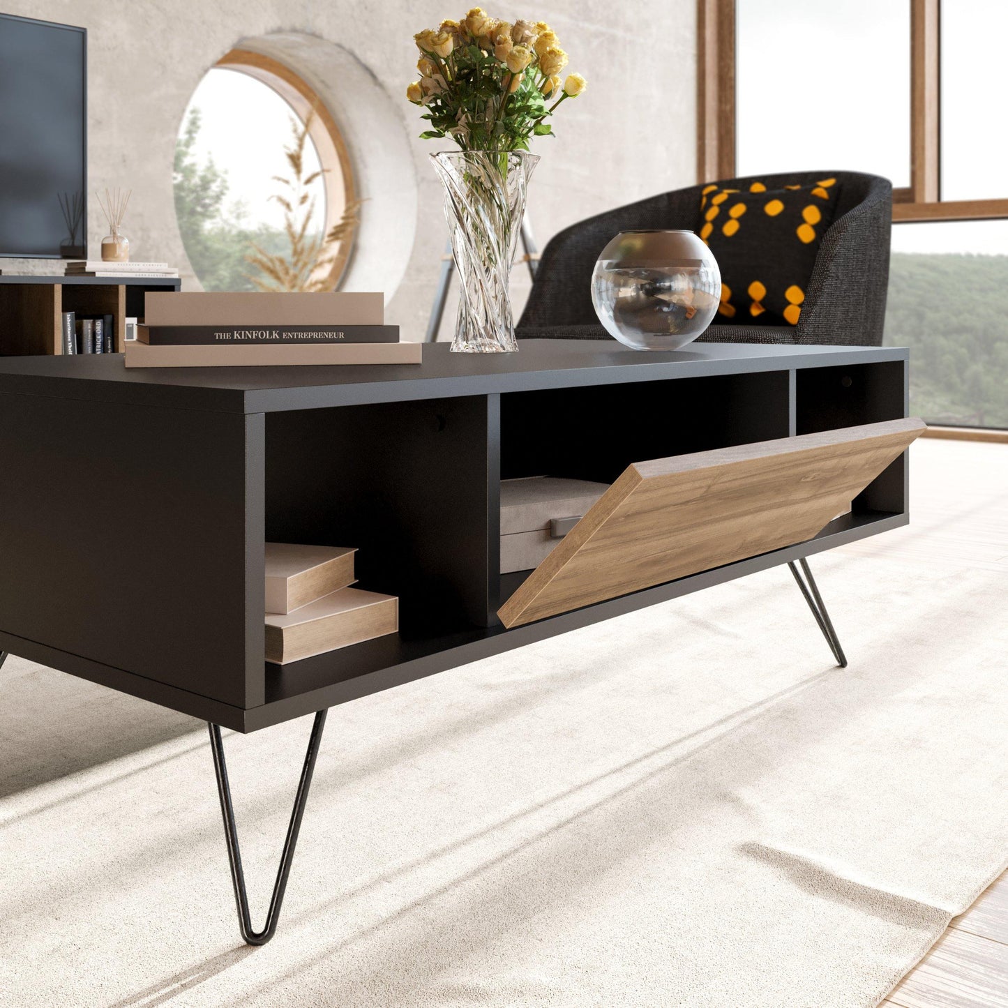 Mistico 47" Wide Coffee Table with A Cabinet and Shelves