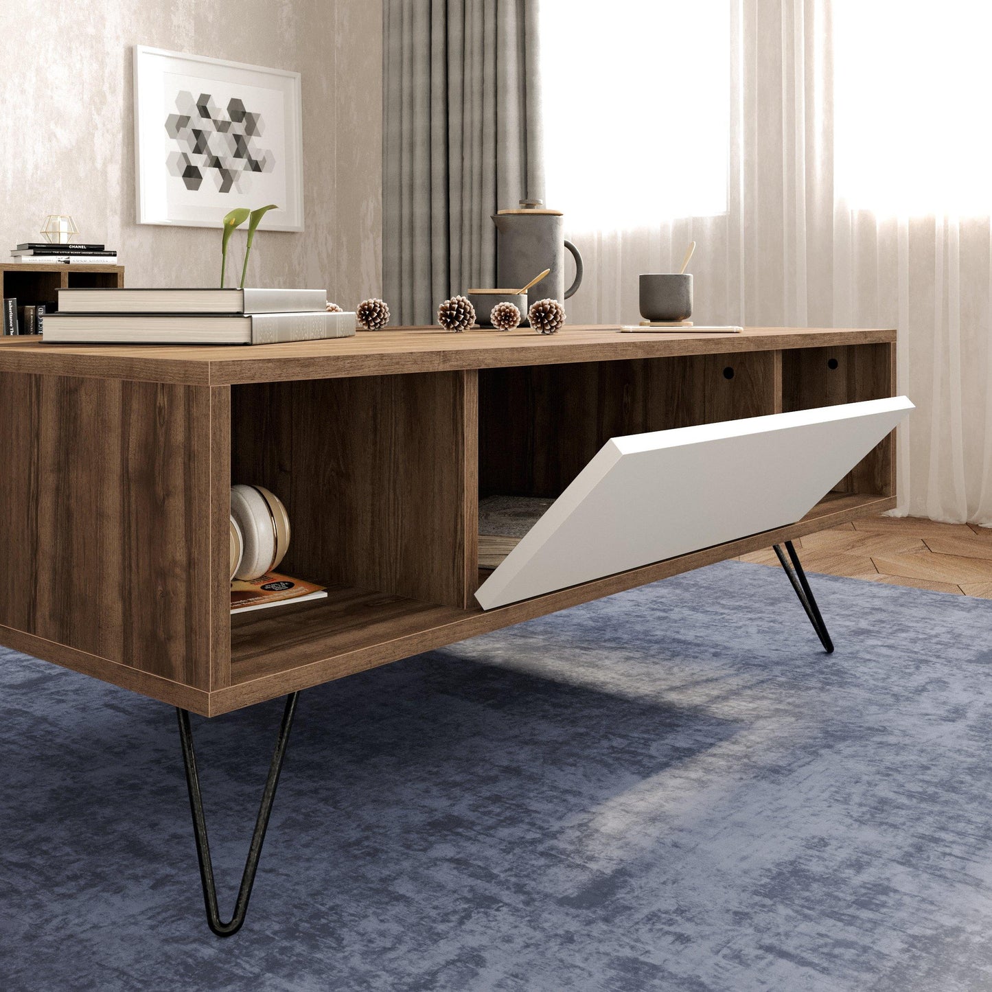 Mistico 47" Wide Coffee Table with A Cabinet and Shelves