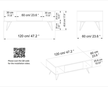 Mistico 47" Wide Coffee Table with A Cabinet and Shelves