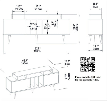 Char 63" TV Stand and Media Console with Cabinets and Shelves for TVs up to 72"