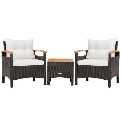 3 Pieces Patio Rattan Furniture Set with Removable Cushion