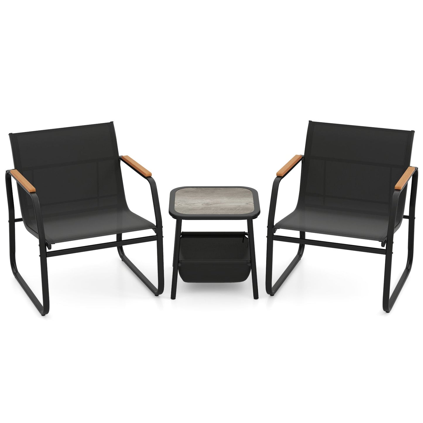 3 Pieces Patio Furniture Set Outdoor Bistro Conversation Set-Brown