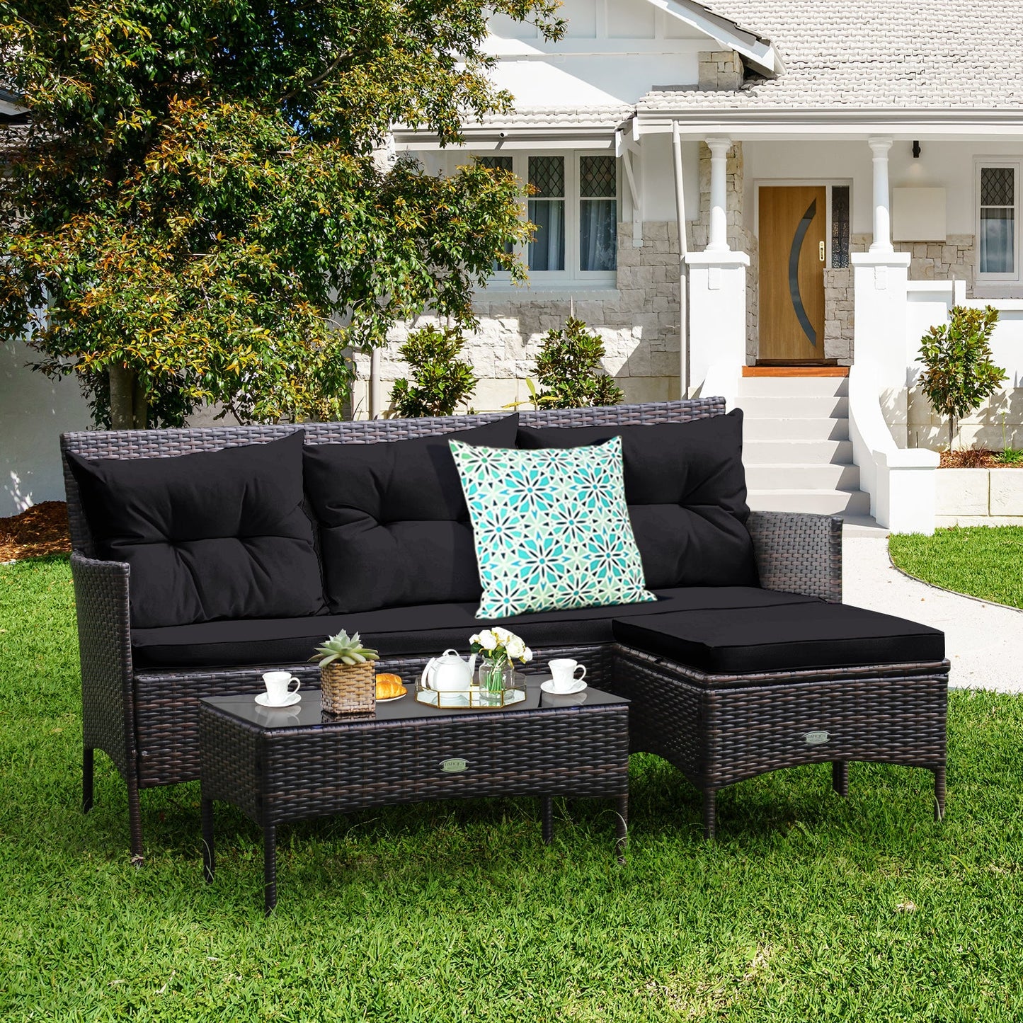 3 Pieces Patio Furniture Sectional Set with 5 Cozy
