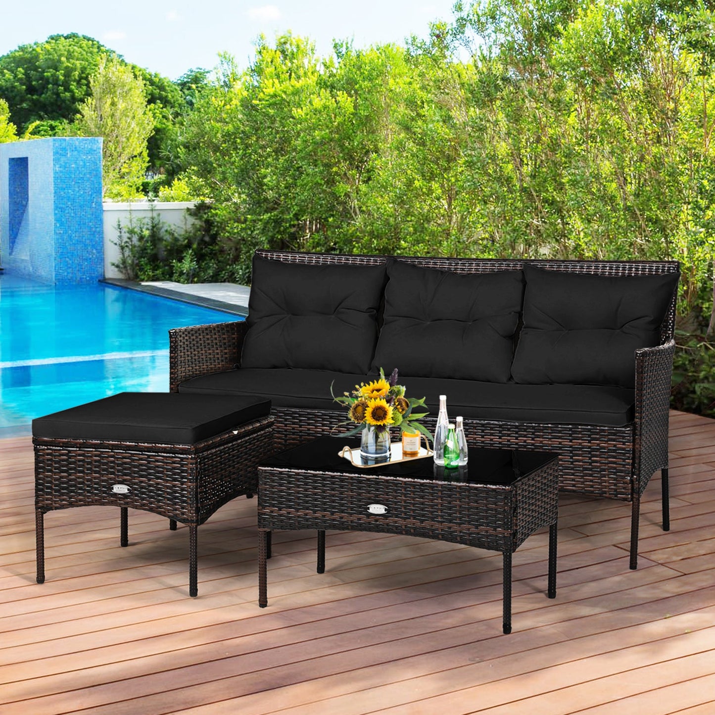 3 Pieces Patio Furniture Sectional Set with 5 Cozy