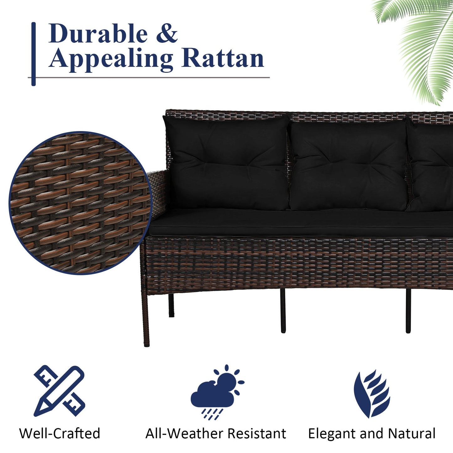 3 Pieces Patio Furniture Sectional Set with 5 Cozy
