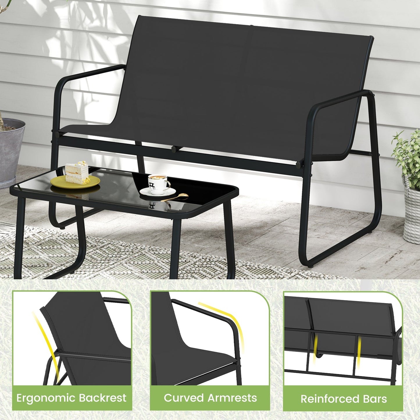 4 PCS Patio Furniture Set Outdoor Rocker Chair Conversation Set-Black