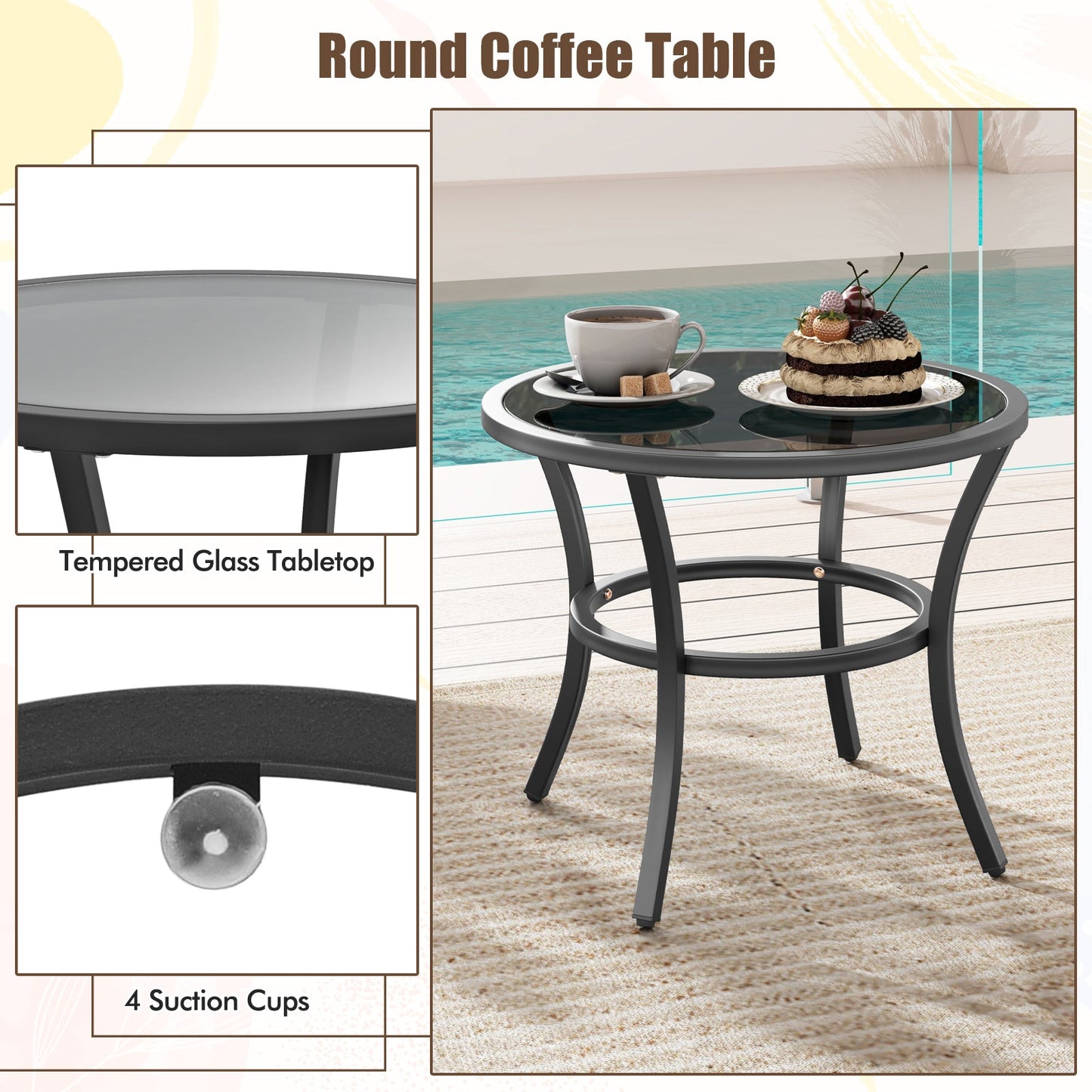 4 Piece Outdoor Furniture Set with Glass Topped Coffee Table