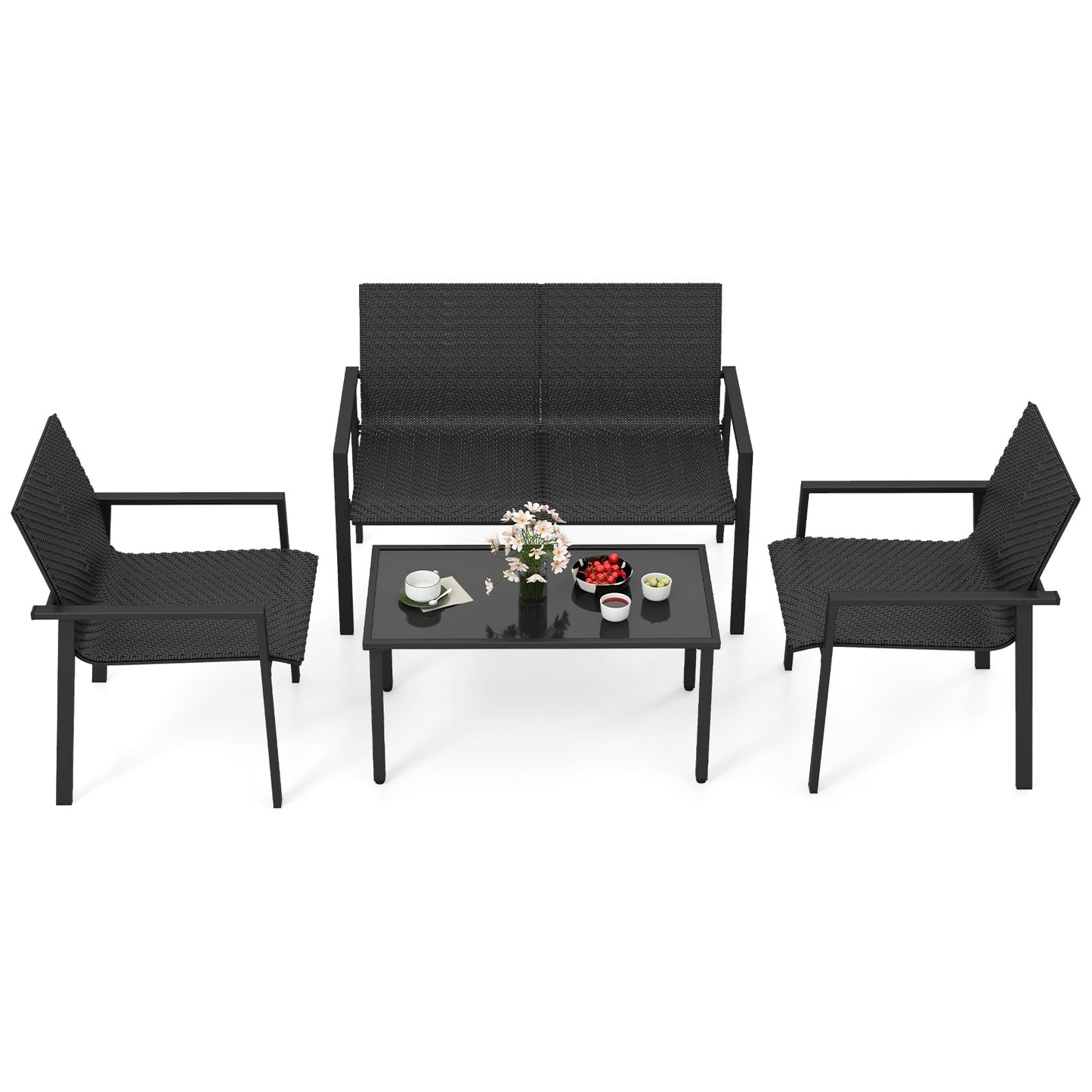 4 Pieces Patio Furniture Set with Heavy Duty Galvanized Metal Frame