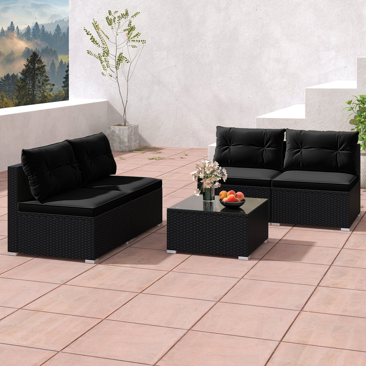 5-Piece Outdoor Patio Furniture Set with Cushions and Coffee Table