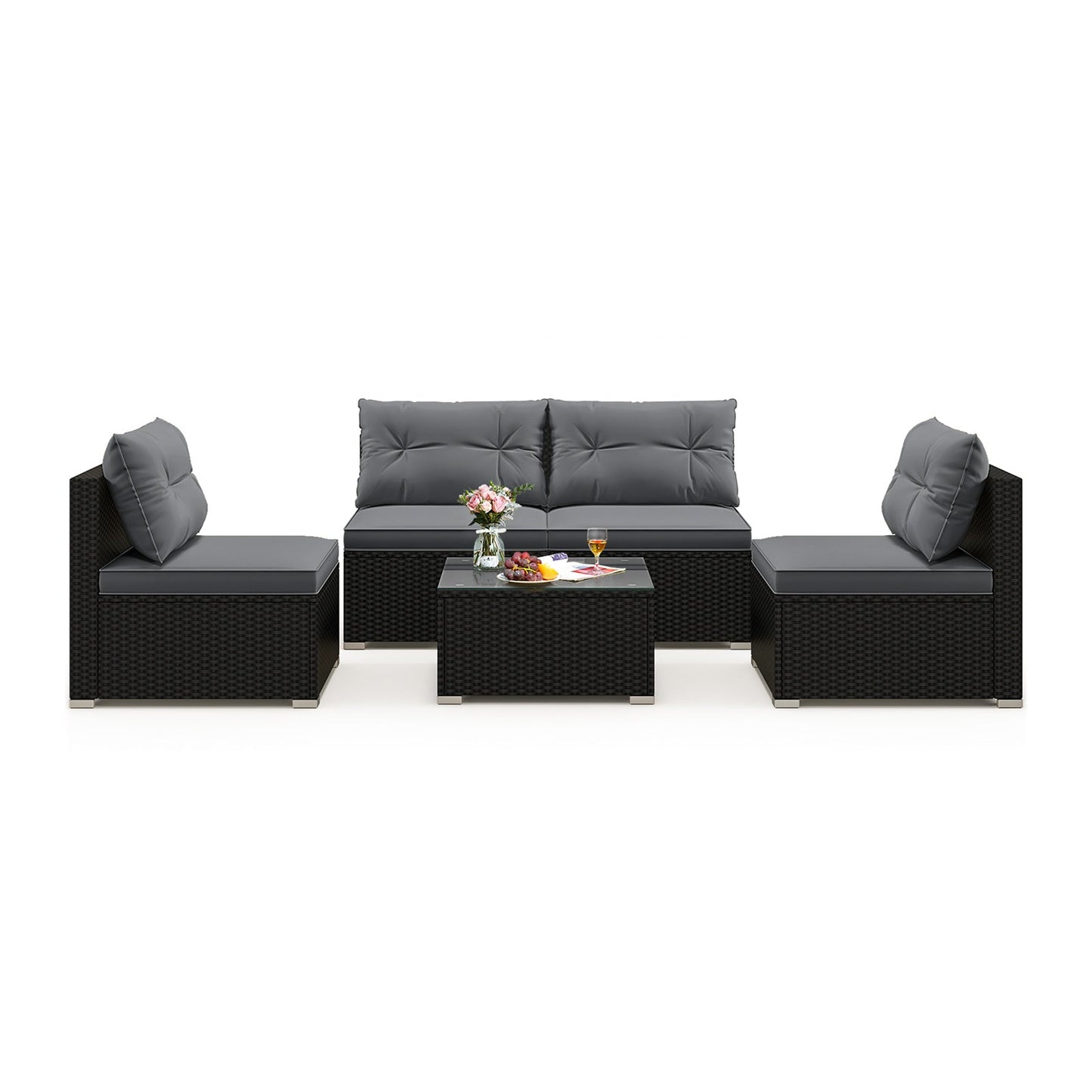 5-Piece Outdoor Patio Furniture Set with Cushions and Coffee Table