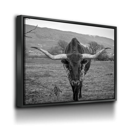 Texas Longhorn Black & White Canvas Wall Art, Ranch Art, XL Wall Art, Ranch Style Home Decor, Black and White Texas Longhorn