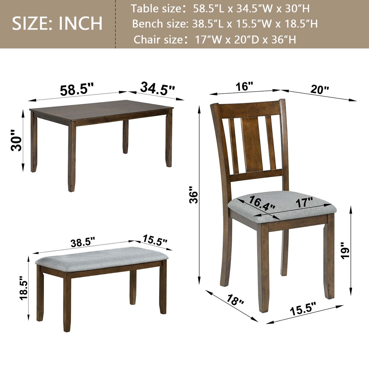 Kitchen Dining Set, Rectangular Dining Table With Upholstered Chairs