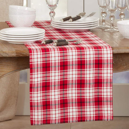 Fennco Style Holiday Plaid Cotton Table Runner 16" W x 72" L - Red Festive Table Cover for Christmas Décor, Everyday Use, Banquet, Family Gathering and Special Occasion