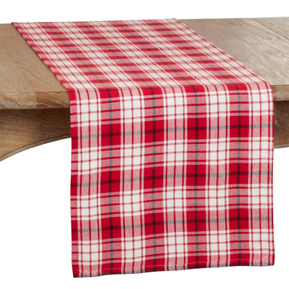 Fennco Style Holiday Plaid Cotton Table Runner 16" W x 72" L - Red Festive Table Cover for Christmas Décor, Everyday Use, Banquet, Family Gathering and Special Occasion