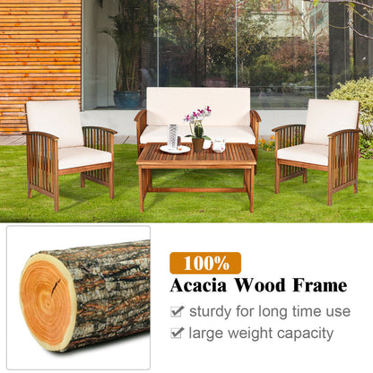 4 Pieces Patio Solid Wood Furniture Set