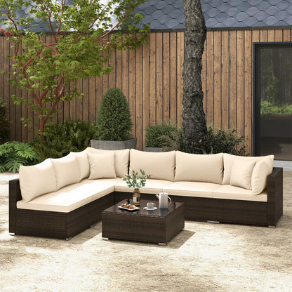 7 Pieces Patio Rattan Furniture Set with Sectional Sofa Cushions