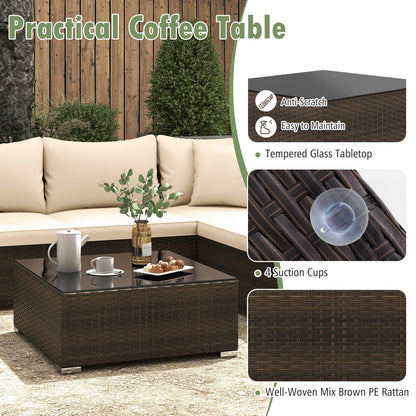 7 Pieces Patio Rattan Furniture Set with Sectional Sofa Cushions