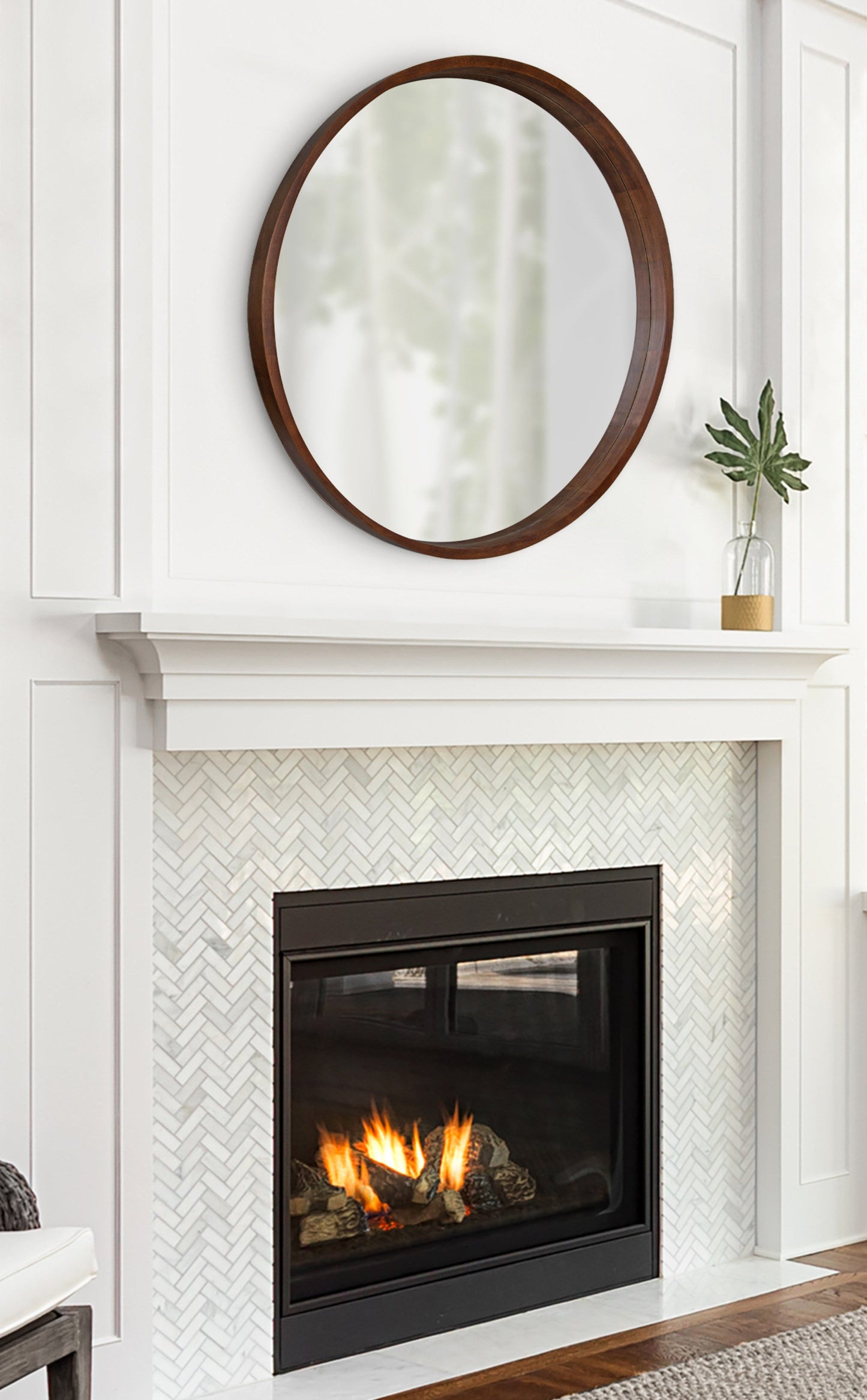 Hutton Round Wood Wall Mirror