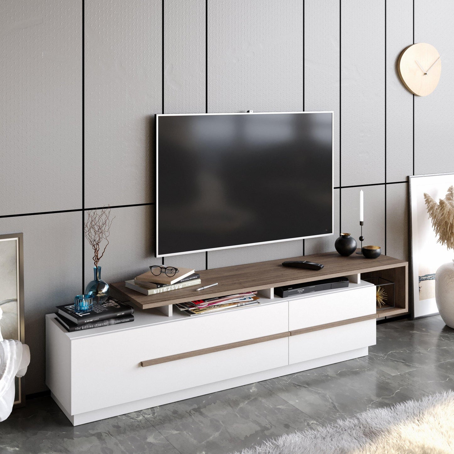 Pia 71" TV Stand and Media Console with Cabinets and Shelves for TVs up to 80"