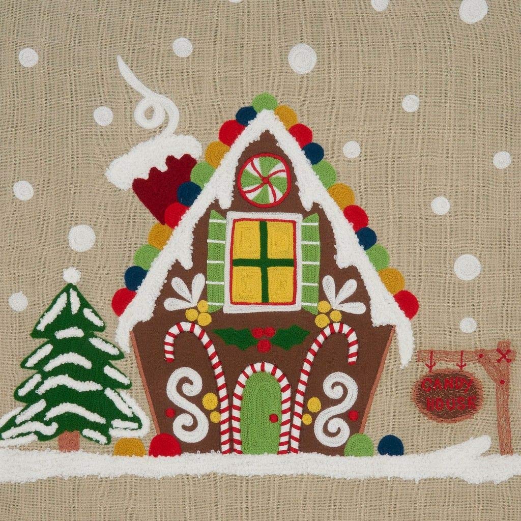 Fennco Styles Holiday Gingerbread House Cotton Throw Pillow 18" W x 18" L - Natural Festive Cushion for Christmas Décor, Couch, Living Room, Bedroom Décor and Special Occasion
