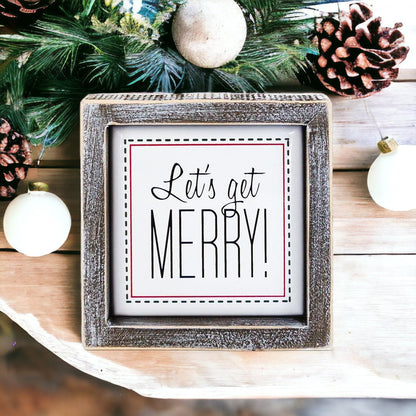 Get Merry 5 Inch Holiday Sign - Festive Home Decor Wooden Wall Plaque Christmas Mantel