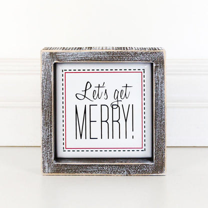 Get Merry 5 Inch Holiday Sign - Festive Home Decor Wooden Wall Plaque Christmas Mantel