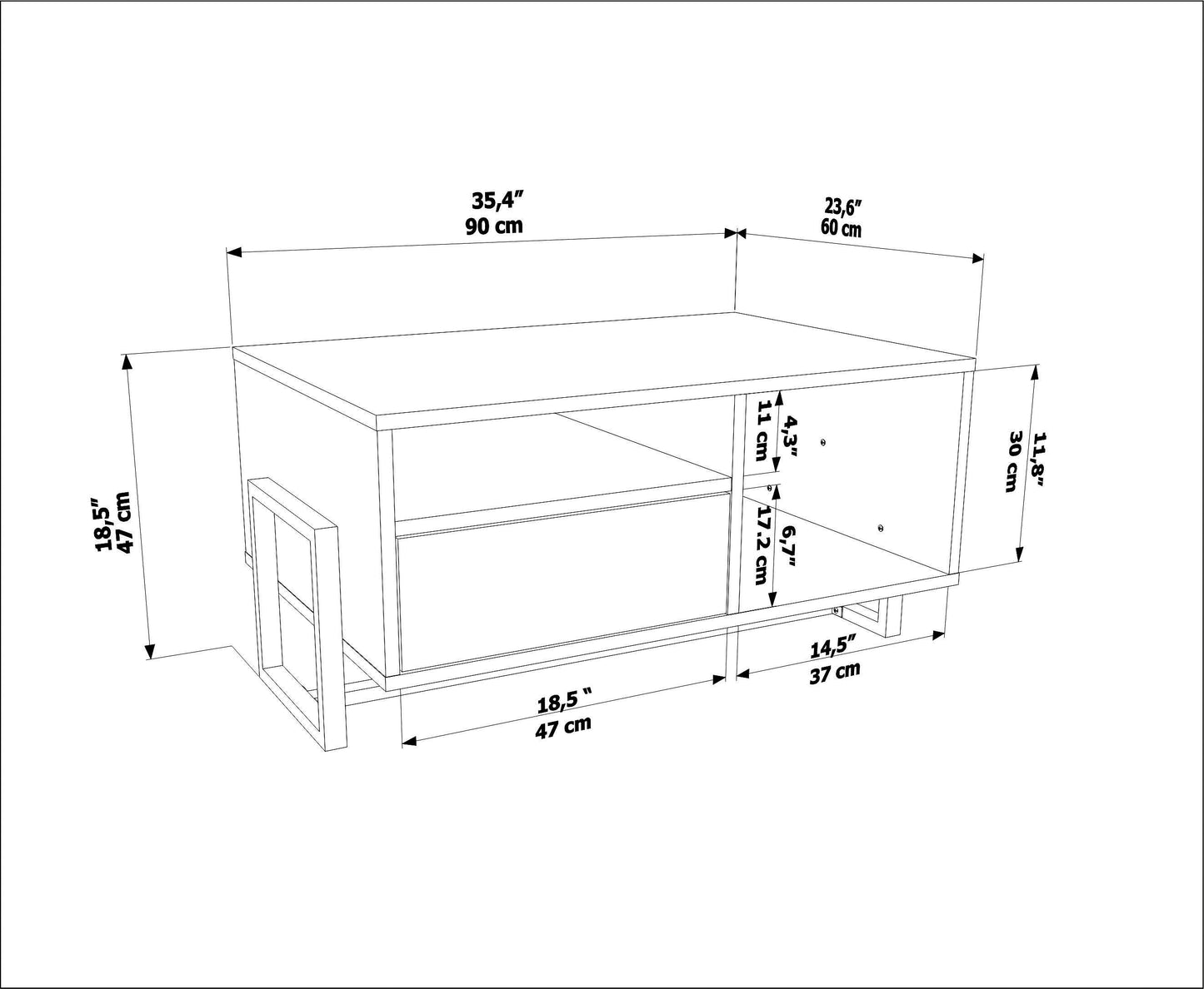 Utopia 35" Wide Coffee Table with Storage Cabinet