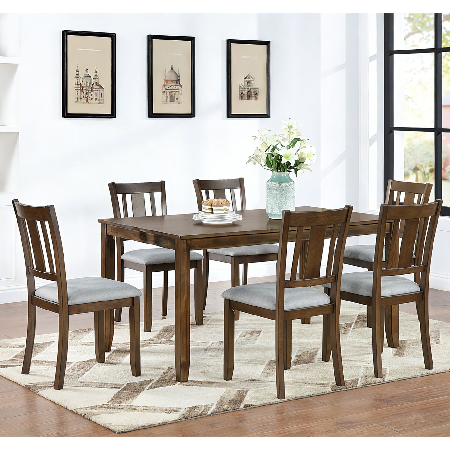 Kitchen Dining Set, Rectangular Dining Table With Upholstered Chairs