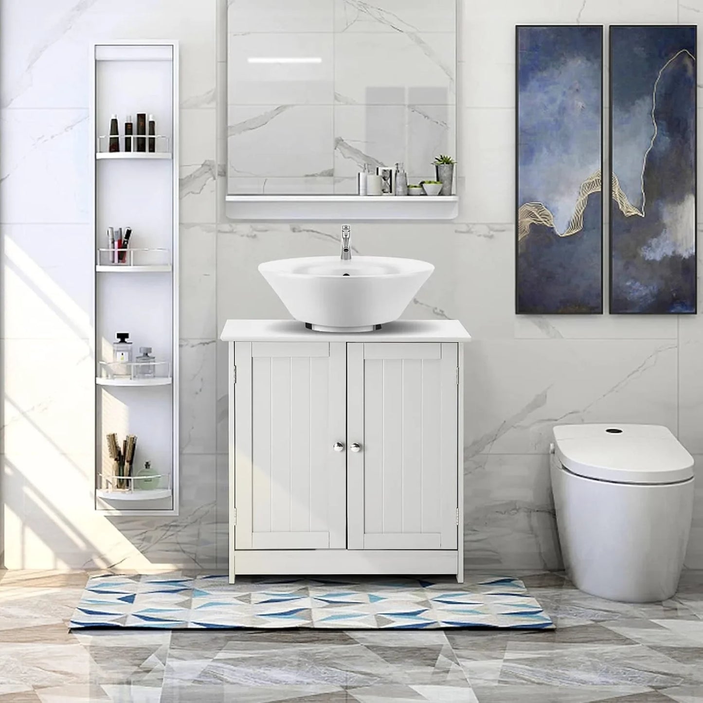 Pedestal Sink Cabinet Under-Sink Storage Vanity with Adjustable Shelf