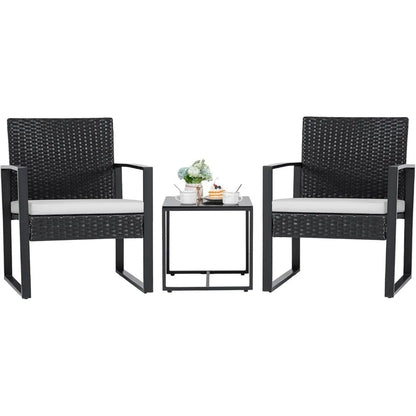 3 Pieces Outdoor Patio Wicker Furniture Set, Modern Rattan Chair Conversation Sets with Coffee Table for Yard and Bistro