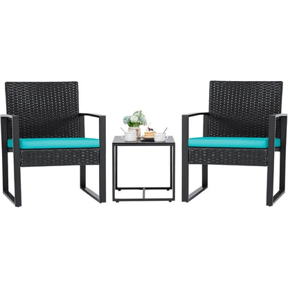 3 Pieces Outdoor Patio Wicker Furniture Set, Modern Rattan Chair Conversation Sets with Coffee Table for Yard and Bistro