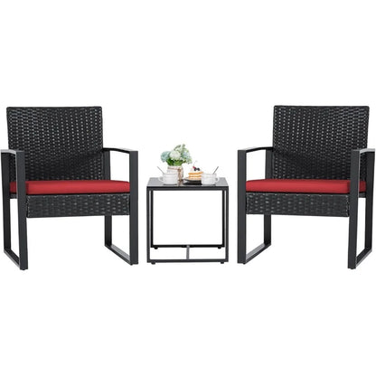 3 Pieces Outdoor Patio Wicker Furniture Set, Modern Rattan Chair Conversation Sets with Coffee Table for Yard and Bistro