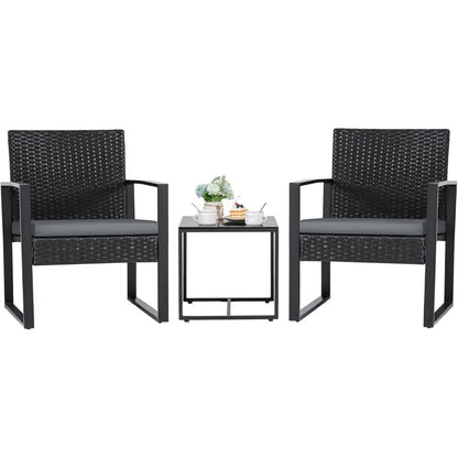 3 Pieces Outdoor Patio Wicker Furniture Set, Modern Rattan Chair Conversation Sets with Coffee Table for Yard and Bistro
