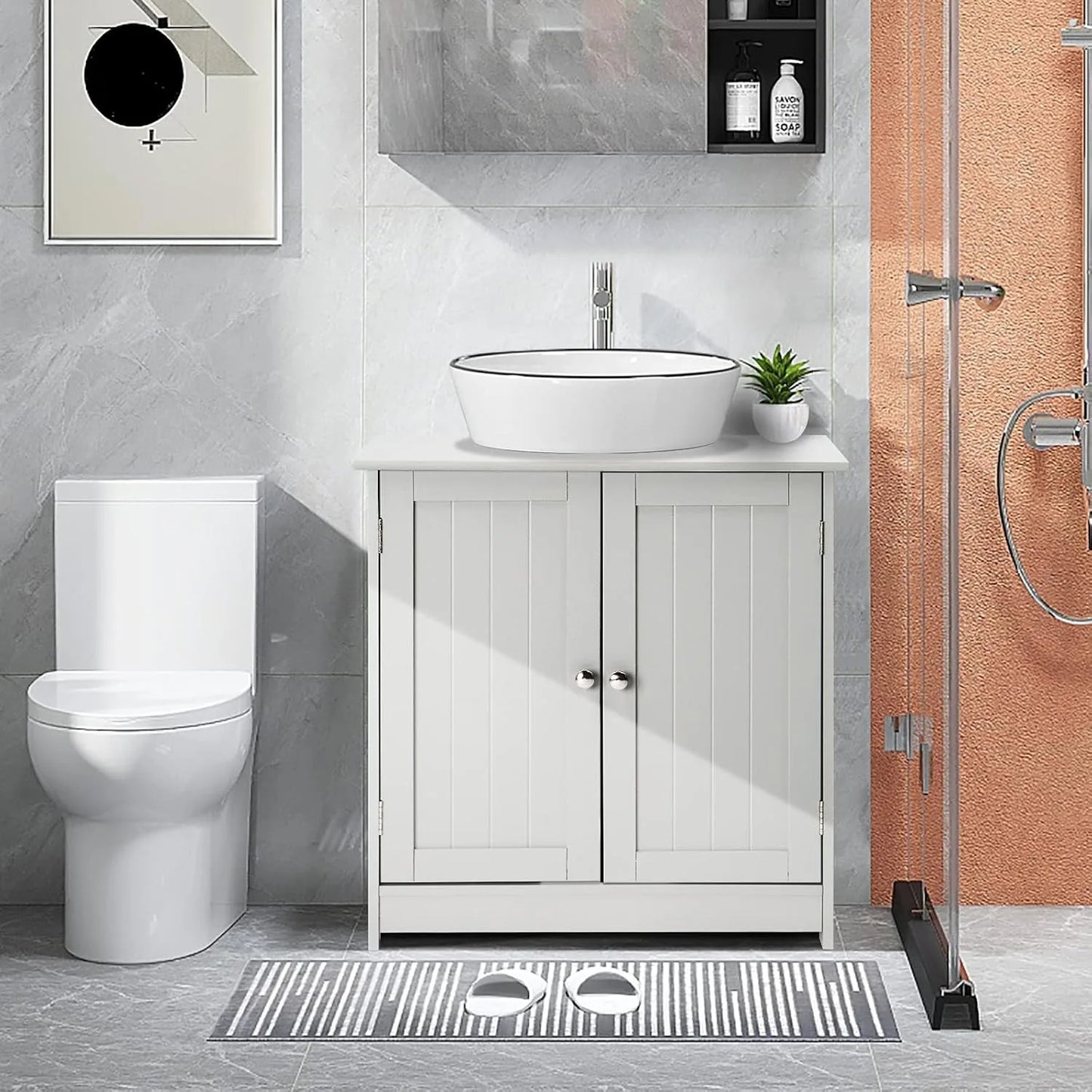 Pedestal Sink Cabinet Under-Sink Storage Vanity with Adjustable Shelf