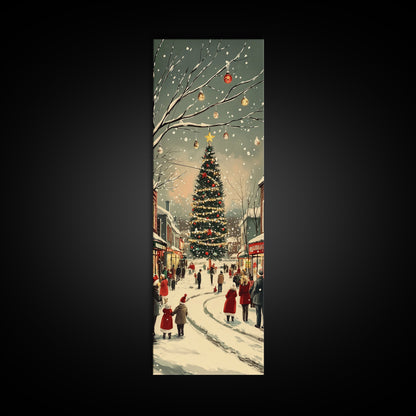 Christmas tree town square painting festive holiday decor framed canvas print, classic winter village, nostalgic seasonal wall art