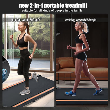 300 pound capacity desktop treadmill for home and office use, portable treadmill with 0.6 to 3.8 miles per hour