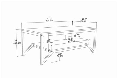 Flora 47" Wide Rectangular Modern Industrial Design Coffee Table | Cocktail Table