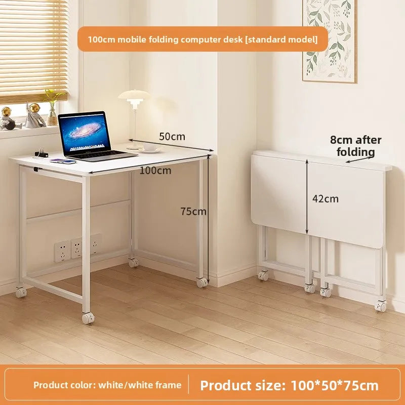 Folding study table, desk, bookshelf, integrated office, computer desk, portable mobile bedside table