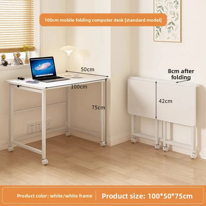 Folding study table, desk, bookshelf, integrated office, computer desk, portable mobile bedside table