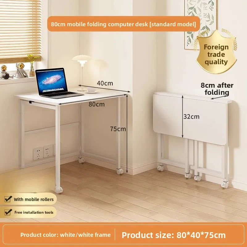 Folding study table, desk, bookshelf, integrated office, computer desk, portable mobile bedside table