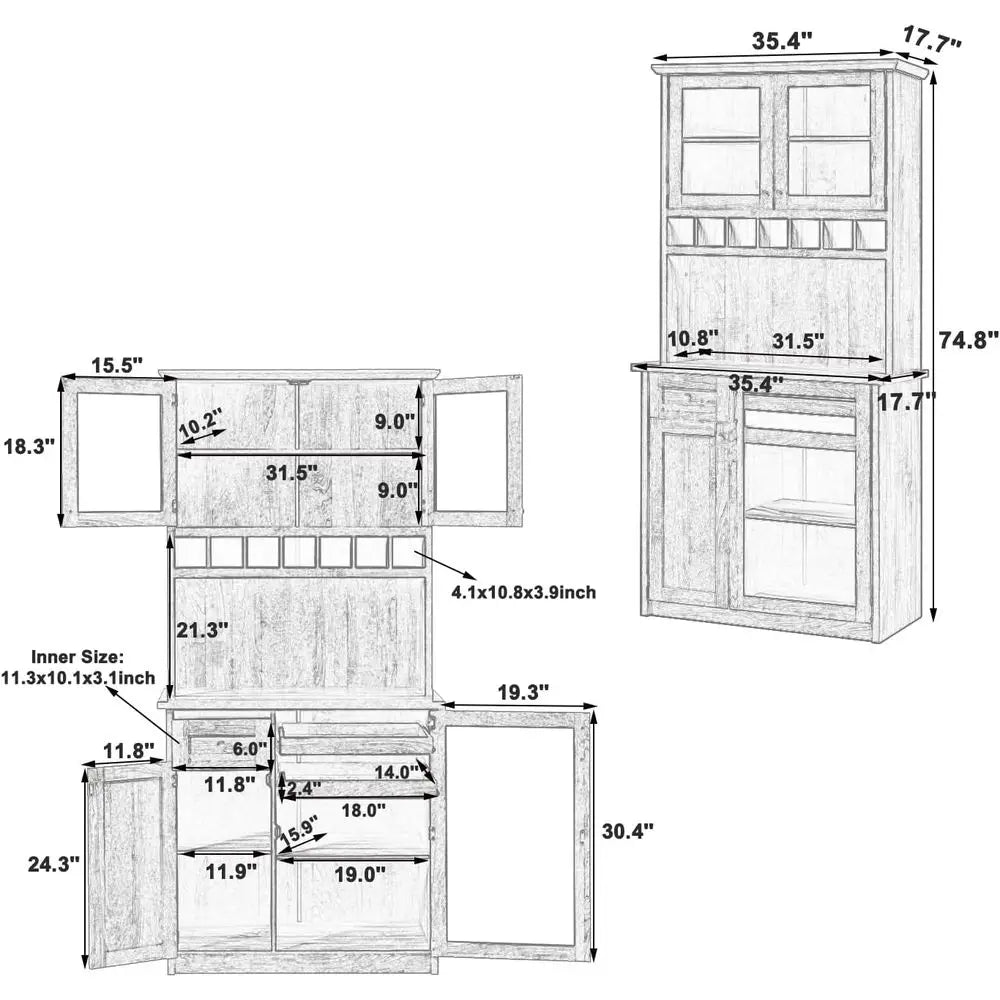 Kitchen Pantry Cabinet With Hutch And Wine Rack