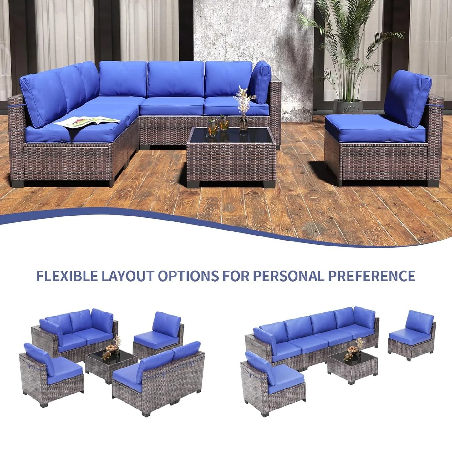 HobbyLane 7 Piece Modular Outdoor Furniture Set PE Rattan Wicker Garden